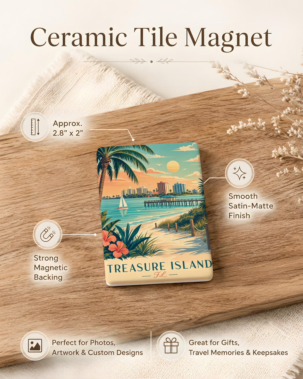 Treasure Island Florida Fridge Magnet, Treasure Island FL Souvenir Magnet, Beach Town Vacation Travel Keepsake Magnet