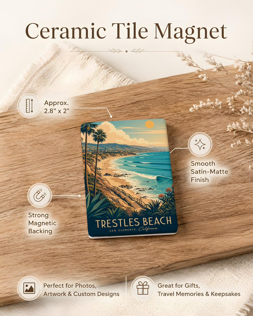 Trestles Beach Fridge Magnet, California Surf Spot Souvenir, Coastal Beach Gift, Ocean Waves, Surfer Gift, San Clemente CA