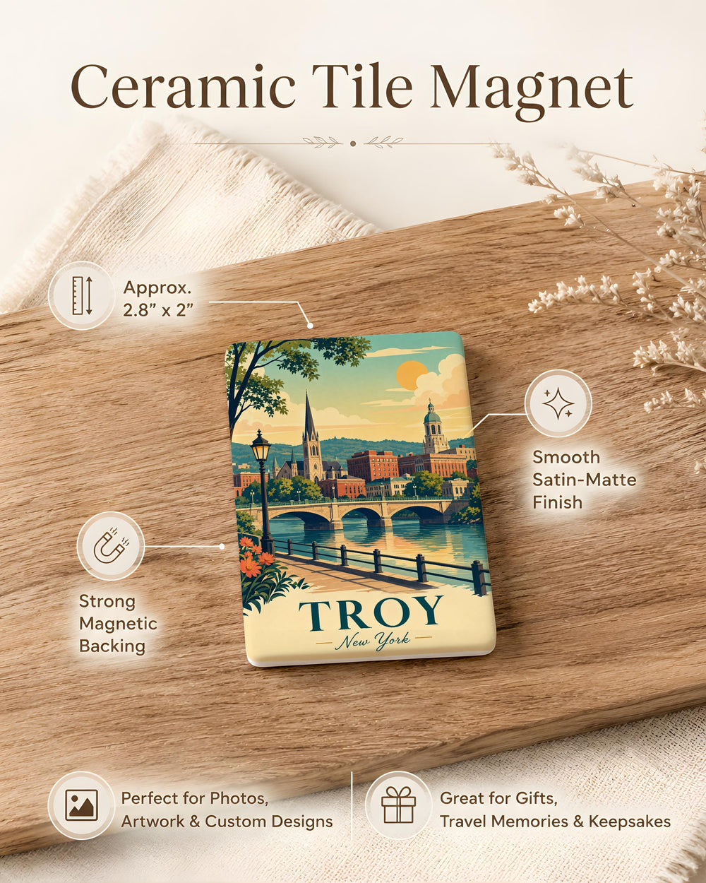 Troy NY Fridge Magnet, Troy New York Souvenir Magnet, Upstate NY Travel Gift, Capital Region Keepsake Magnet