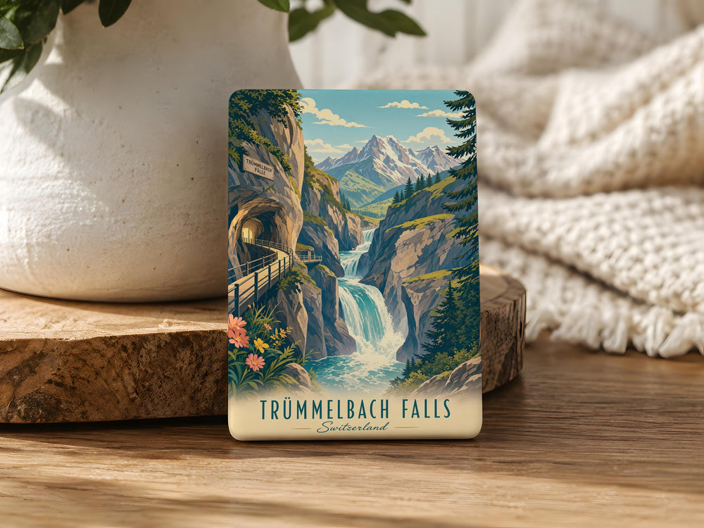 Trummelbach Falls Fridge Magnet, Lauterbrunnen Valley Switzerland Souvenir, Alpine Waterfall Travel Keepsake Magnet
