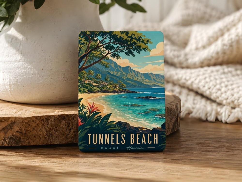 Tunnels Beach Fridge Magnet, Kauai Hawaii Coastal Sea Caves Ocean Cliff Shoreline Souvenir Magnet, Beach Lover Gift