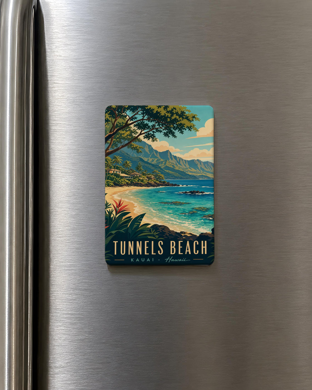Tunnels Beach Fridge Magnet, Kauai Hawaii Coastal Sea Caves Ocean Cliff Shoreline Souvenir Magnet, Beach Lover Gift