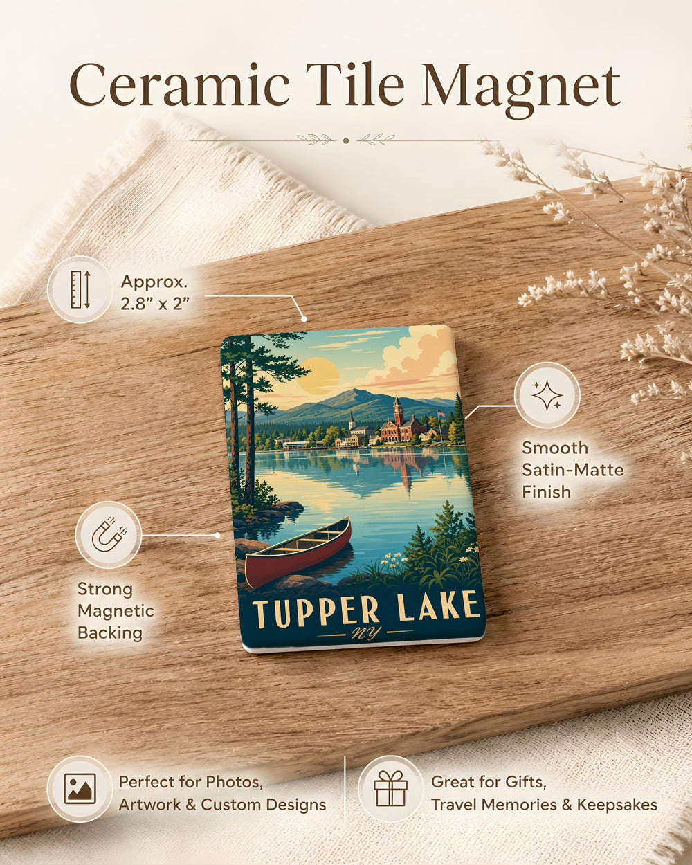 Tupper Lake NY Fridge Magnet, Adirondack Mountains Souvenir Magnet, Tupper Lake New York Travel Keepsake Gift
