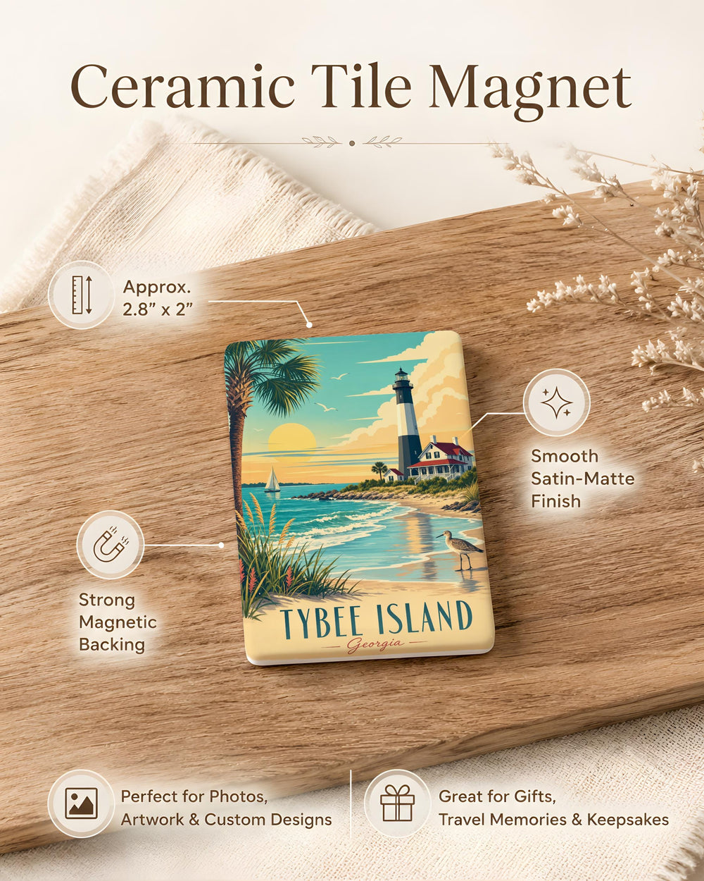 Tybee Island Georgia Fridge Magnet, Tybee Island Souvenir Magnet, Georgia Coast Travel Keepsake, Tybee Island Gift