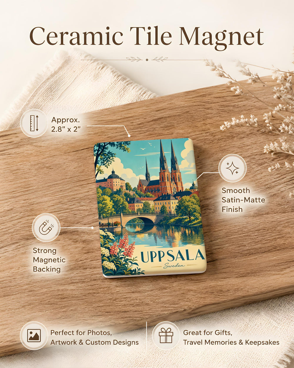 Uppsala Sweden Fridge Magnet, Uppsala City Landmark Souvenir Magnet, Sweden Travel Keepsake Refrigerator Magnet