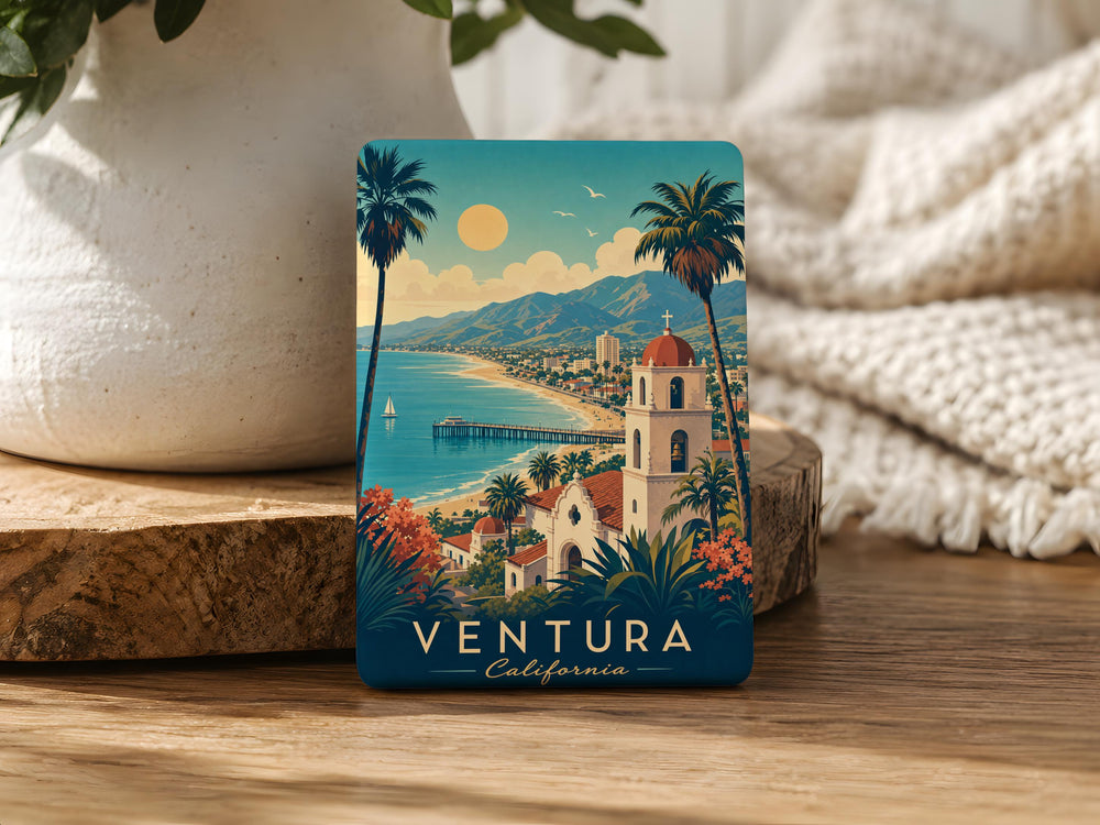 Ventura CA Fridge Magnet, Ventura California Souvenir Magnet, Coastal Beach Town Travel Gift, Oceanfront Landmark Keepsake
