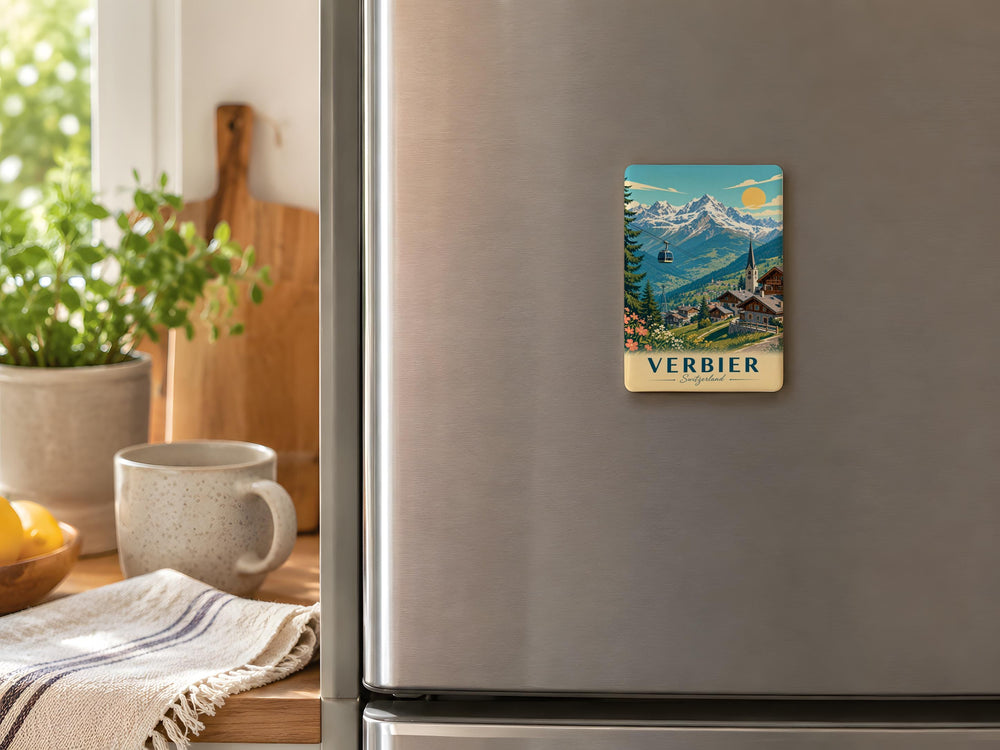 Verbier Switzerland Fridge Magnet, Verbier Alpine Ski Resort Souvenir, Swiss Alps Mountain Travel Keepsake Magnet