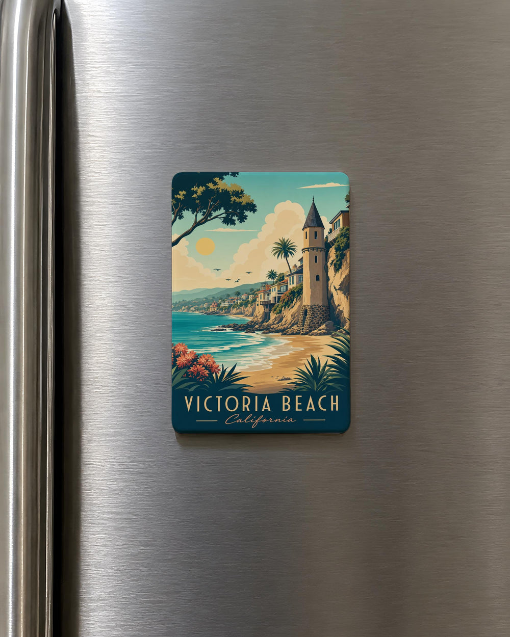 Victoria Beach Fridge Magnet, Victoria Beach California Souvenir, Coastal Beach Scene Magnet, Orange County Travel Keepsake Magnet