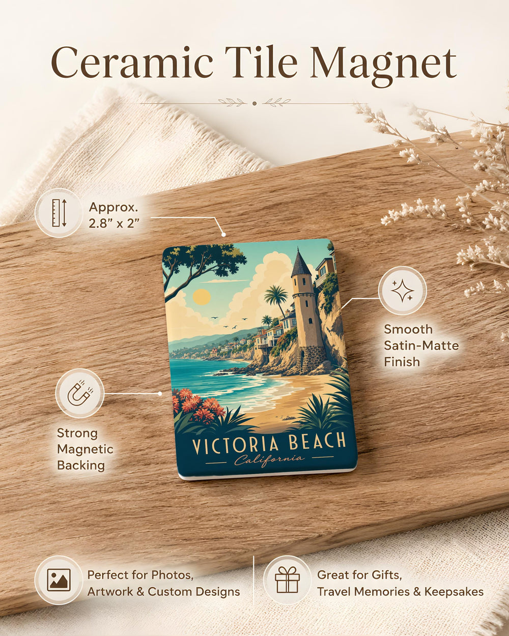 Victoria Beach Fridge Magnet, Victoria Beach California Souvenir, Coastal Beach Scene Magnet, Orange County Travel Keepsake Magnet