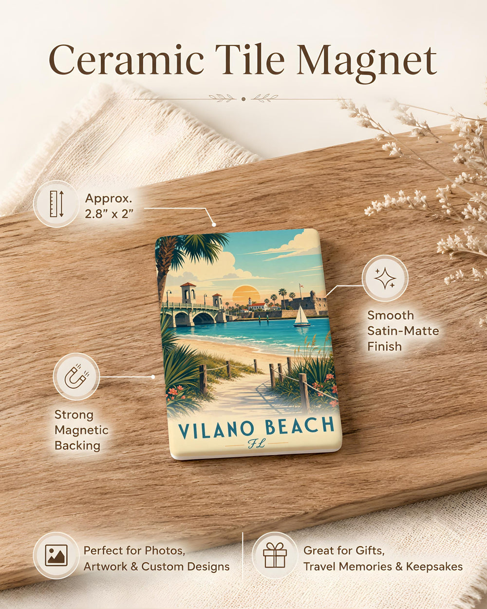 Vilano Beach FL Fridge Magnet, Florida Beach Souvenir, Coastal Vacation Keepsake, St Augustine Area Gift, Oceanfront Decor