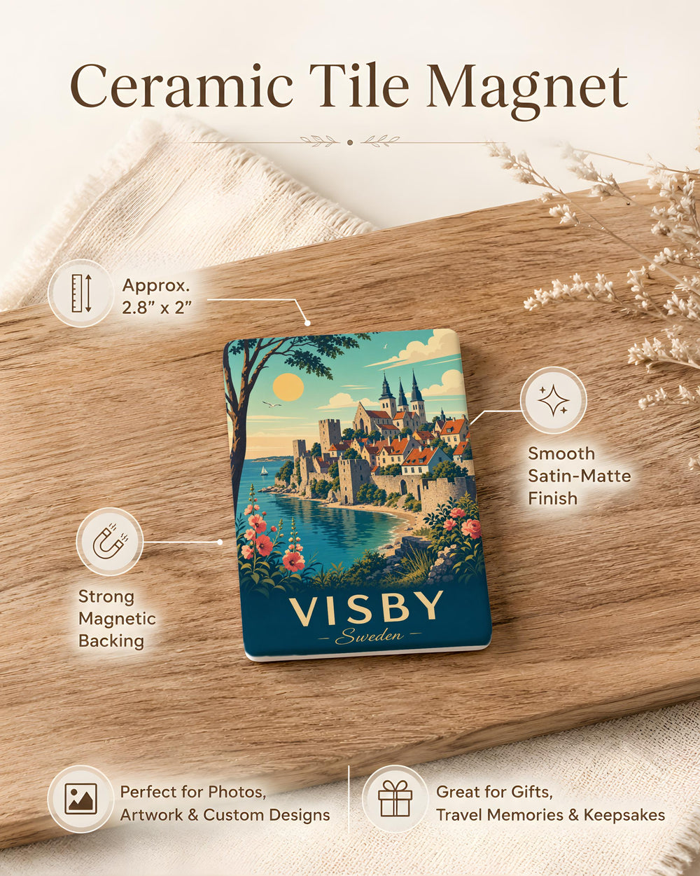 Visby Sweden Fridge Magnet, Visby Gotland Souvenir Magnet, Sweden Travel Gift, Visby Old Town Landmark Magnet