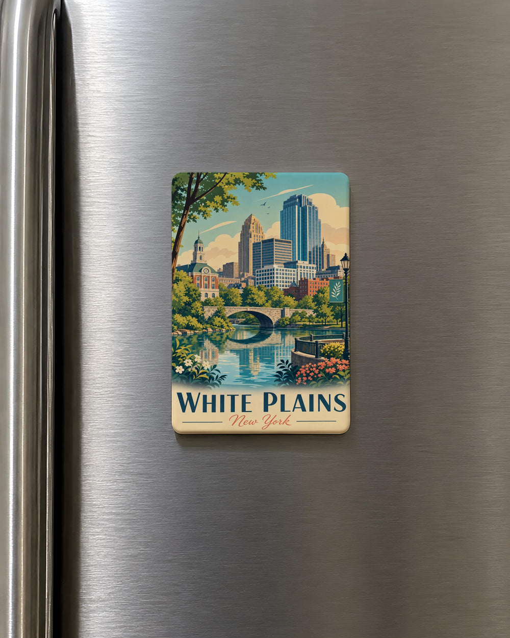 White Plains NY Fridge Magnet, White Plains New York Souvenir Magnet, Westchester County Travel Keepsake Gift