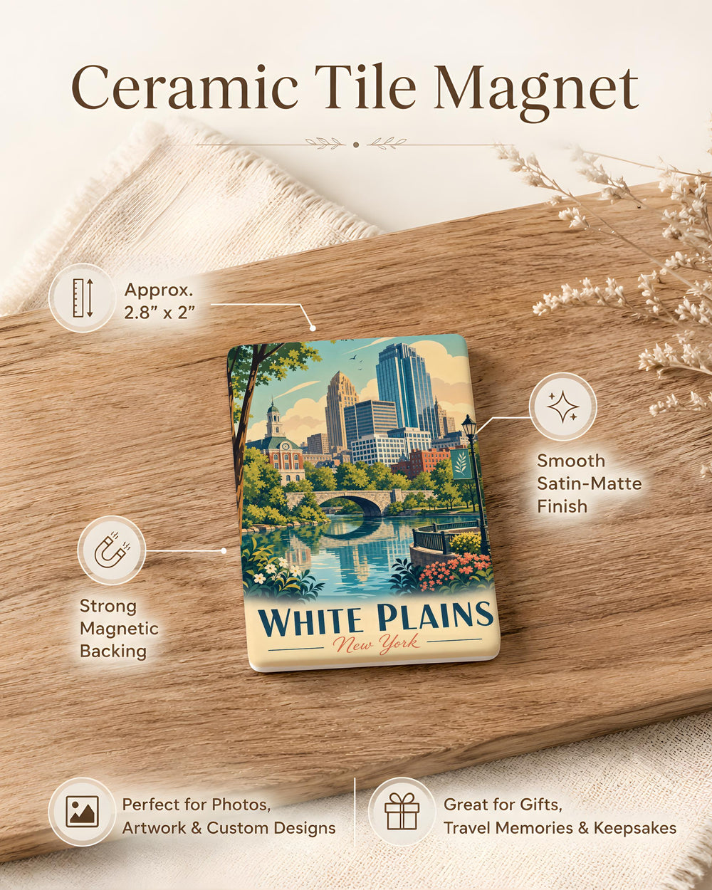 White Plains NY Fridge Magnet, White Plains New York Souvenir Magnet, Westchester County Travel Keepsake Gift