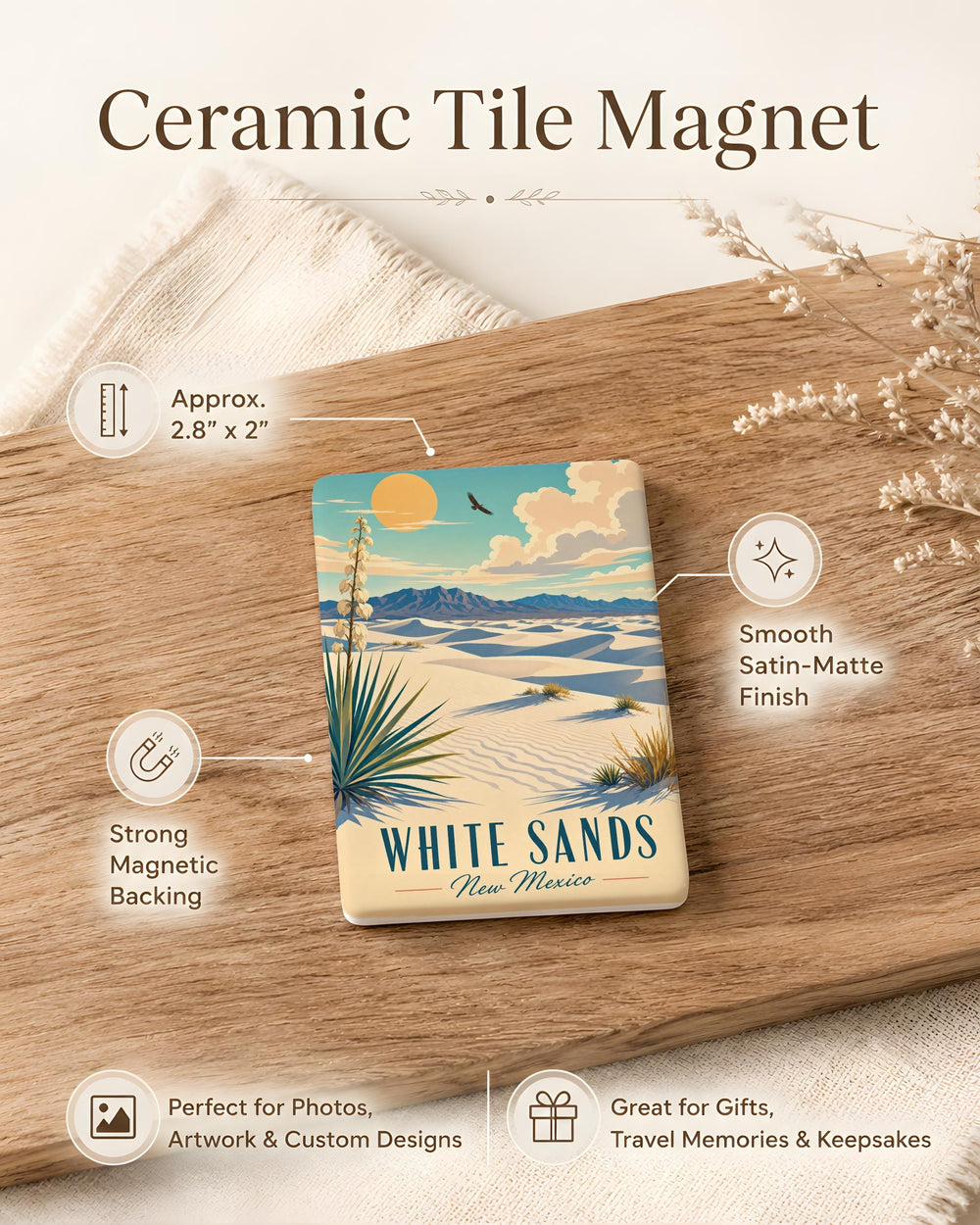 White Sands New Mexico Fridge Magnet, White Sands National Park Souvenir Magnet, Desert Dunes Travel Gift, Alamogordo NM Keepsake