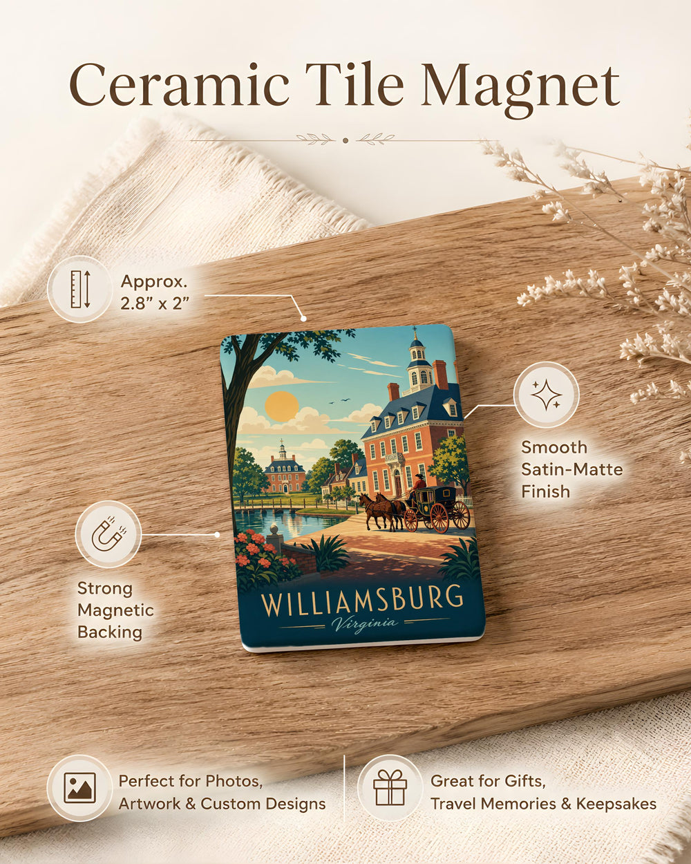 Williamsburg Virginia Fridge Magnet, Colonial Williamsburg Souvenir Magnet, Historic Virginia Travel Keepsake Magnet