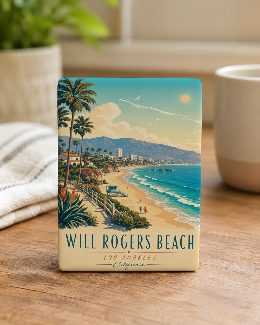 Will Rogers Beach Fridge Magnet, California Beach Souvenir, Santa Monica Bay Coastal Landmark Magnet, Oceanfront Travel Gift
