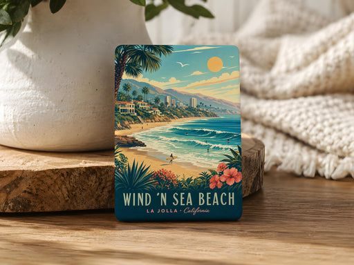 Wind N Sea Beach Fridge Magnet, La Jolla California Coastal Beach Scene Souvenir Magnet, Ocean Waves Shoreline Gift