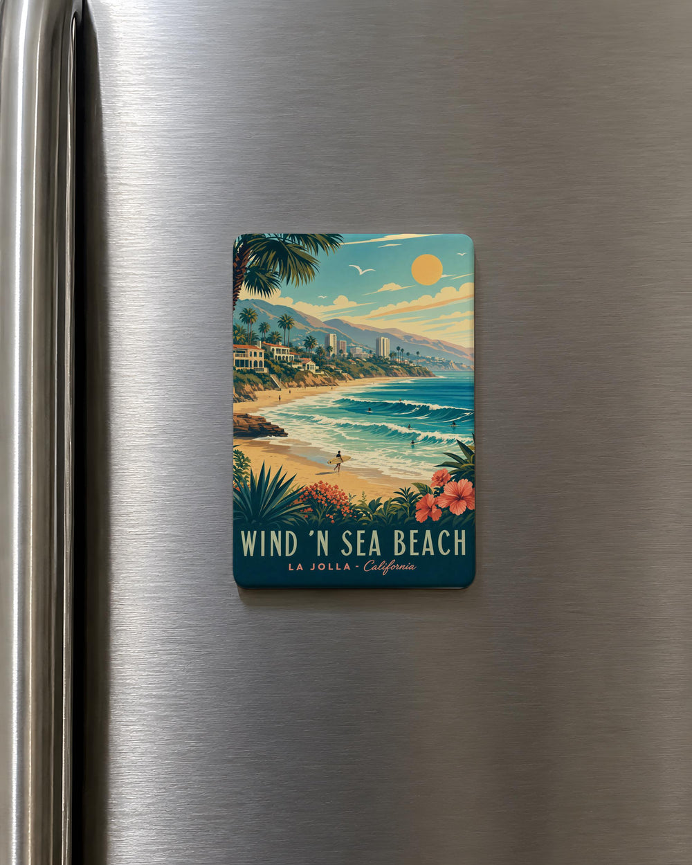 Wind N Sea Beach Fridge Magnet, La Jolla California Coastal Beach Scene Souvenir Magnet, Ocean Waves Shoreline Gift