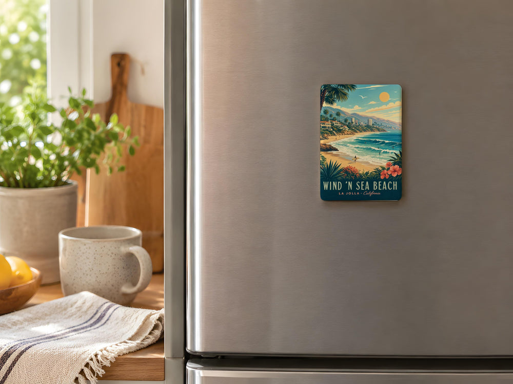 Wind N Sea Beach Fridge Magnet, La Jolla California Coastal Beach Scene Souvenir Magnet, Ocean Waves Shoreline Gift