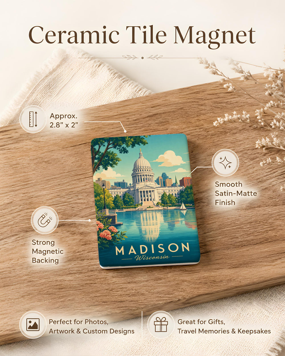 Wisconsin State Capitol Fridge Magnet, Madison Wisconsin Landmark Souvenir, Capitol Building Travel Keepsake Gift