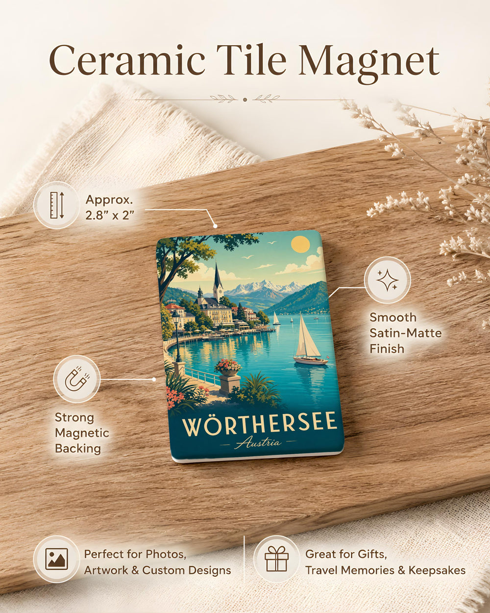 Worthersee Austria Fridge Magnet, Lake Worthersee Souvenir Magnet, Carinthia Travel Keepsake Magnet