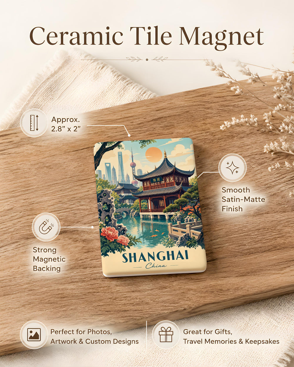 Yu Garden Fridge Magnet, Shanghai Classical Chinese Garden Pavilion Bridge Pond Scenery Souvenir Magnet