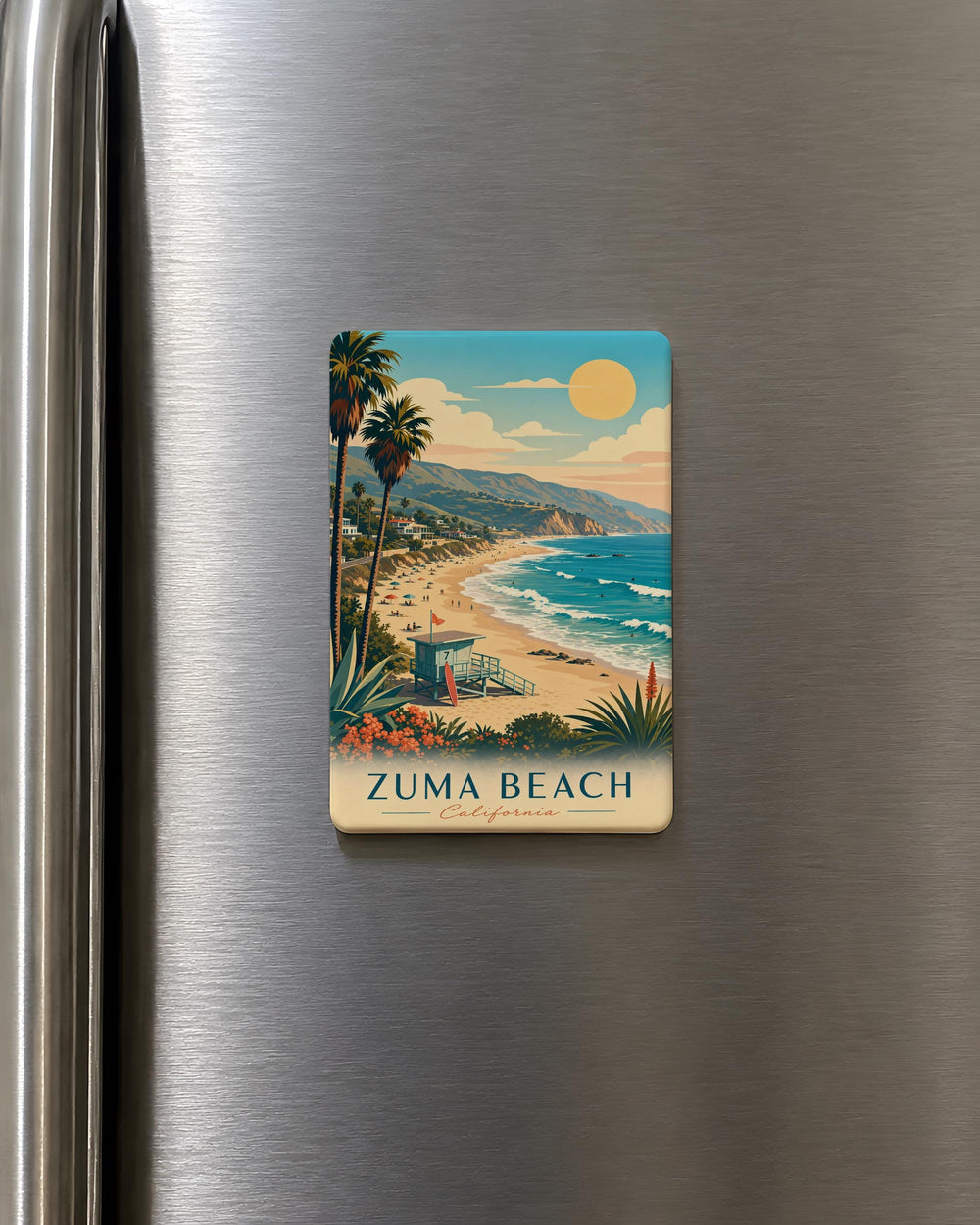 Zuma Beach Fridge Magnet, Malibu California Beach Souvenir, Ocean Waves Coastal Landmark Keepsake Magnet