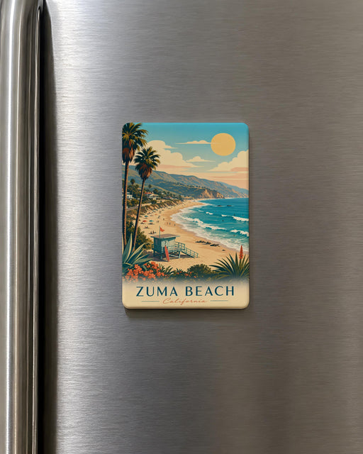 Zuma Beach Fridge Magnet, Malibu California Beach Souvenir, Ocean Waves Coastal Landmark Keepsake Magnet