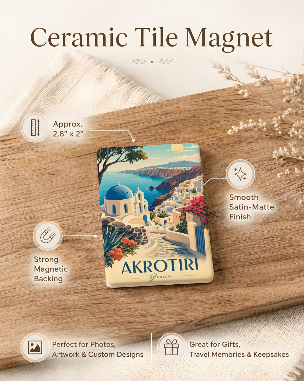 Akrotiri Fridge Magnet, Akrotiri Greece Souvenir Magnet, Santorini Travel Magnet, Greek Island Keepsake Magnet