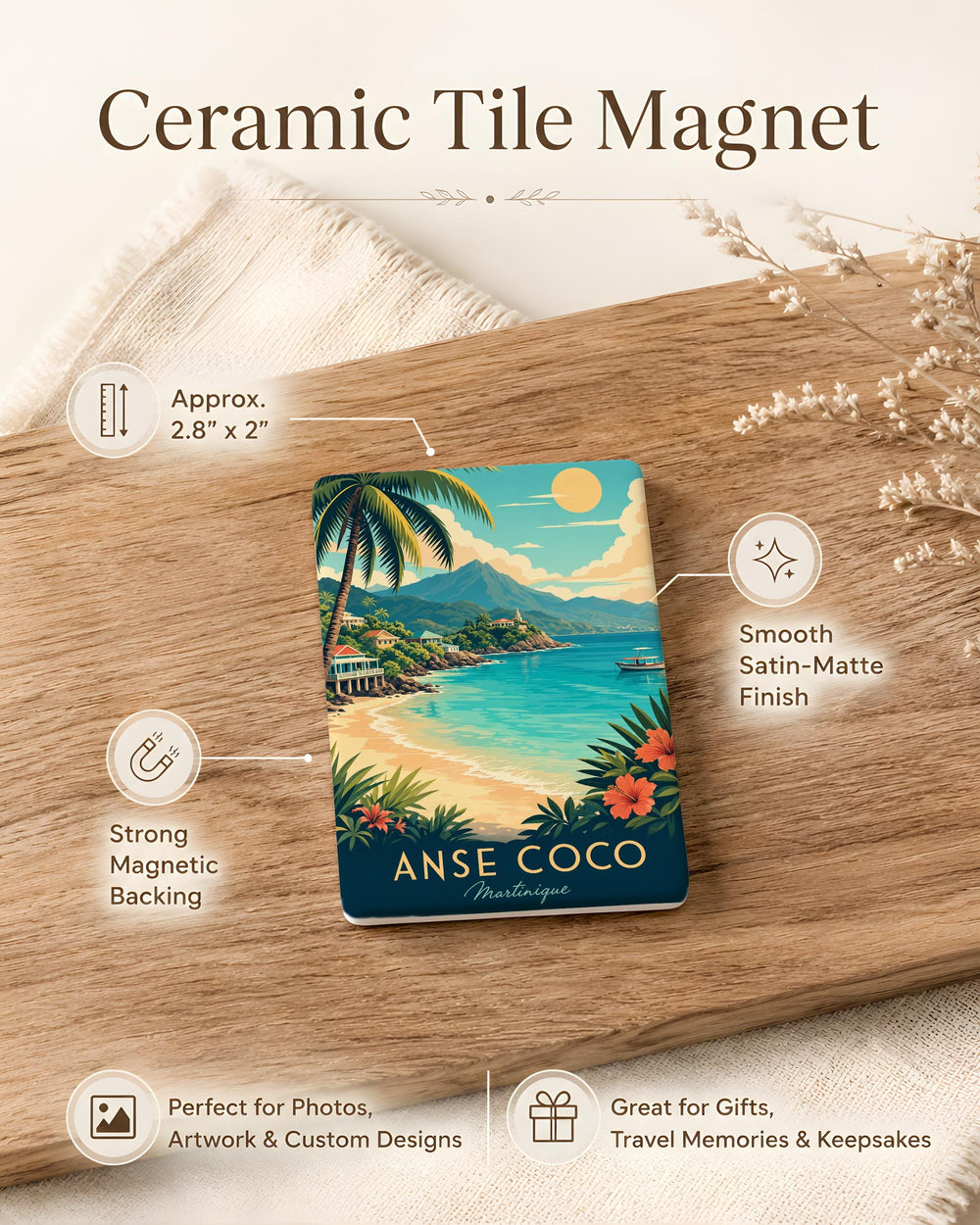 Anse Coco Beach Fridge Magnet, Tropical Island Shoreline Souvenir Magnet, Coastal Travel Keepsake Magnet