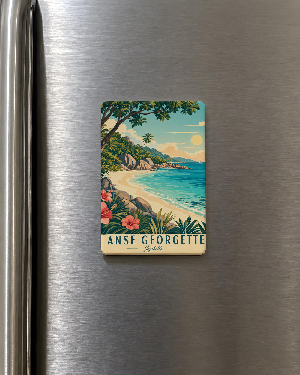 Anse Georgette Beach Fridge Magnet, Seychelles Coastal Cove Souvenir Magnet, Tropical Island Travel Gift