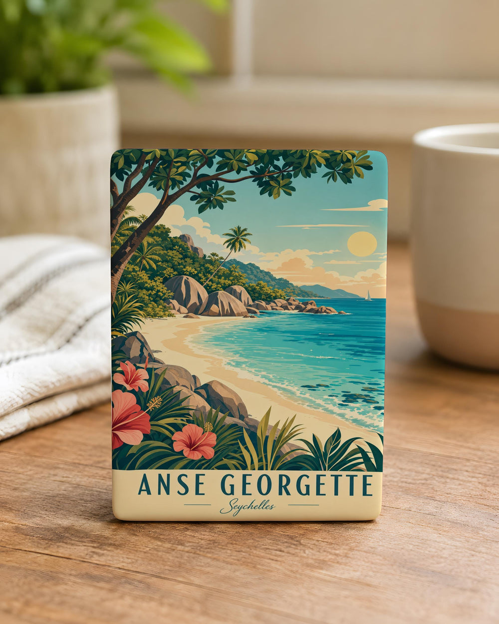 Anse Georgette Beach Fridge Magnet, Seychelles Coastal Cove Souvenir Magnet, Tropical Island Travel Gift
