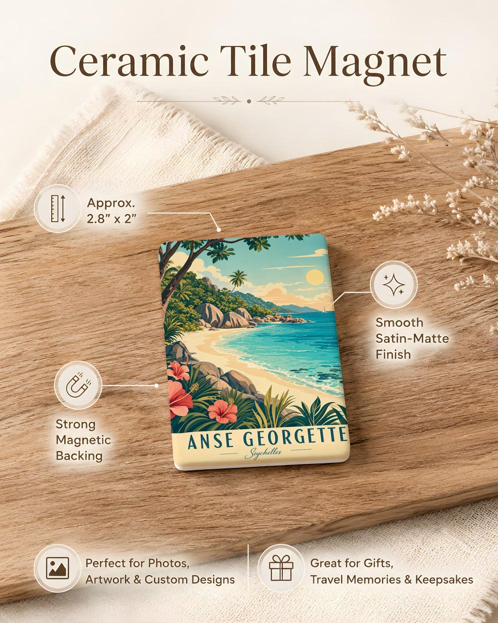 Anse Georgette Beach Fridge Magnet, Seychelles Coastal Cove Souvenir Magnet, Tropical Island Travel Gift