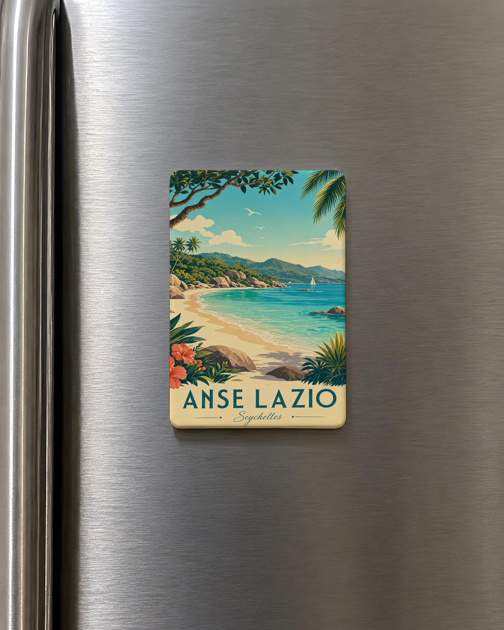 Anse Lazio Seychelles Beach Fridge Magnet, Tropical Island Cove Souvenir Magnet, Ocean Shore Travel Gift