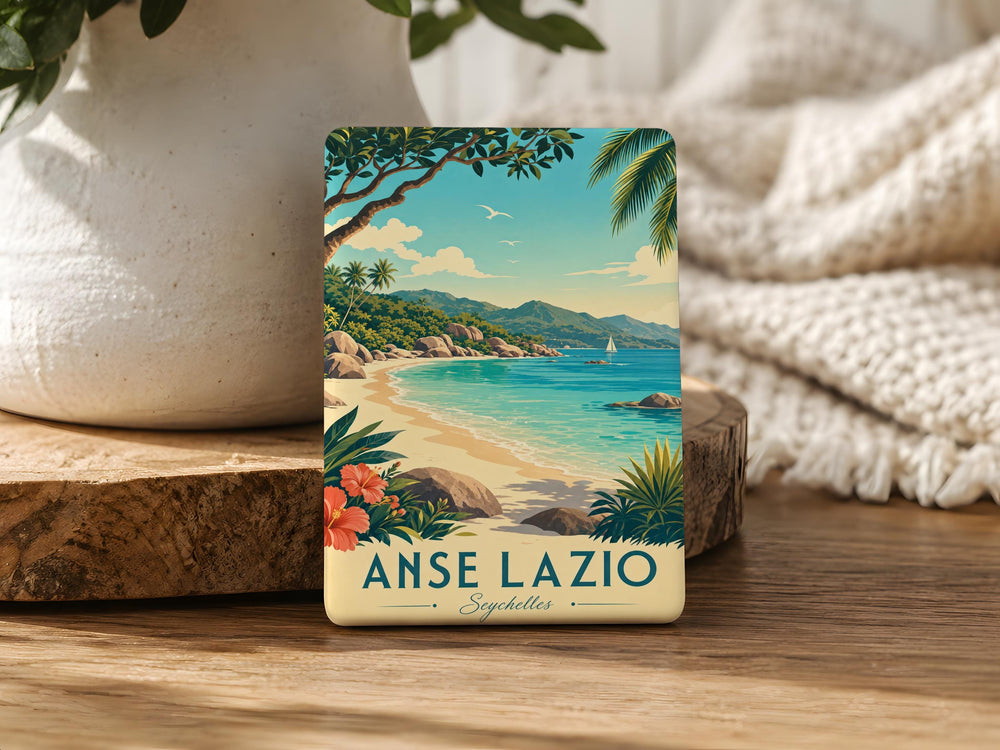 Anse Lazio Seychelles Beach Fridge Magnet, Tropical Island Cove Souvenir Magnet, Ocean Shore Travel Gift