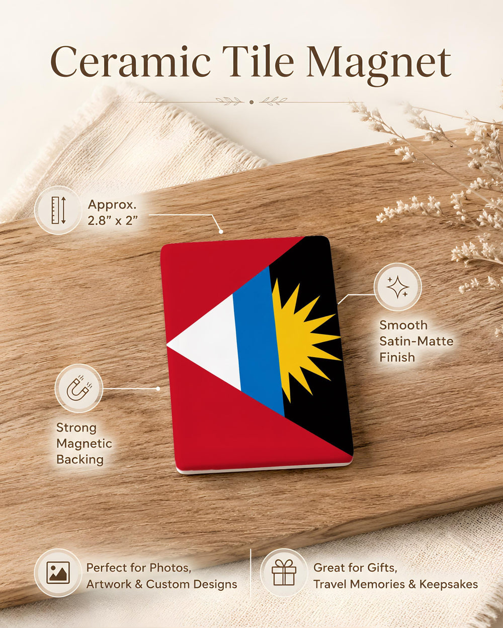 Antigua and Barbuda Flag Fridge Magnet, Caribbean Island Nation Souvenir Magnet, Antigua Barbuda National Flag Magnet
