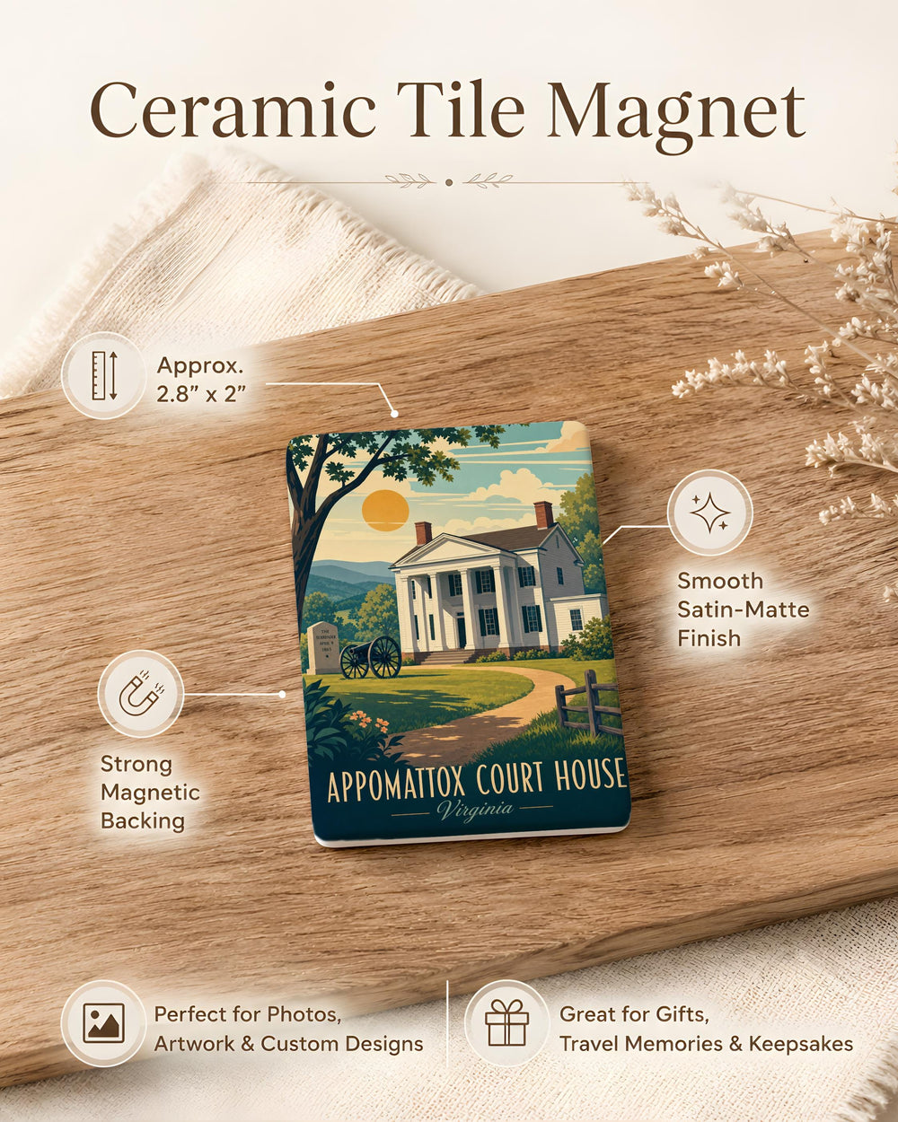 Appomattox Court House Fridge Magnet, Virginia Historic Site Souvenir Magnet, Civil War Surrender Landmark Keepsake Magnet