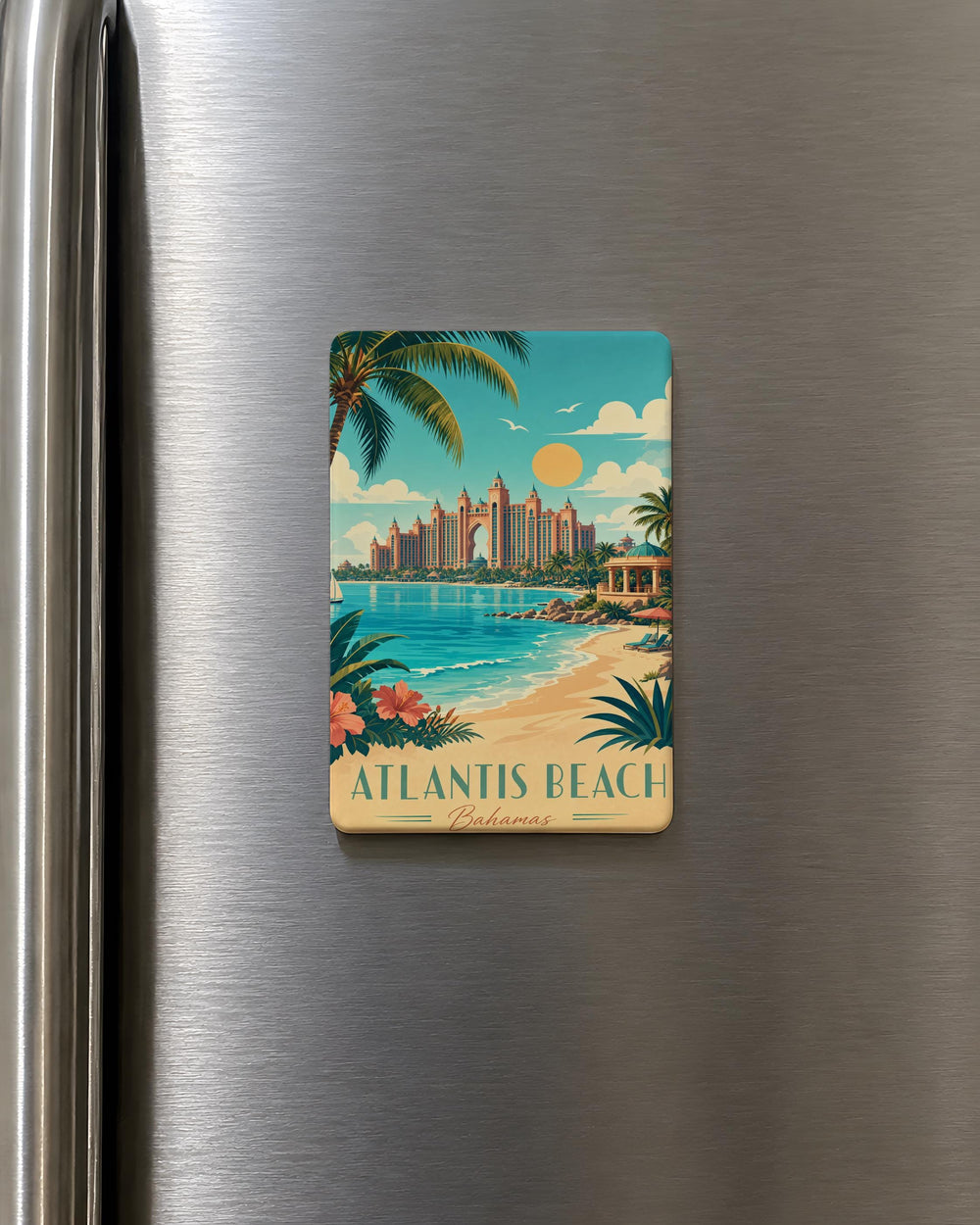 Atlantis Beach Fridge Magnet, Coastal Ocean Shoreline Souvenir, Seaside Vacation Travel Keepsake Magnet