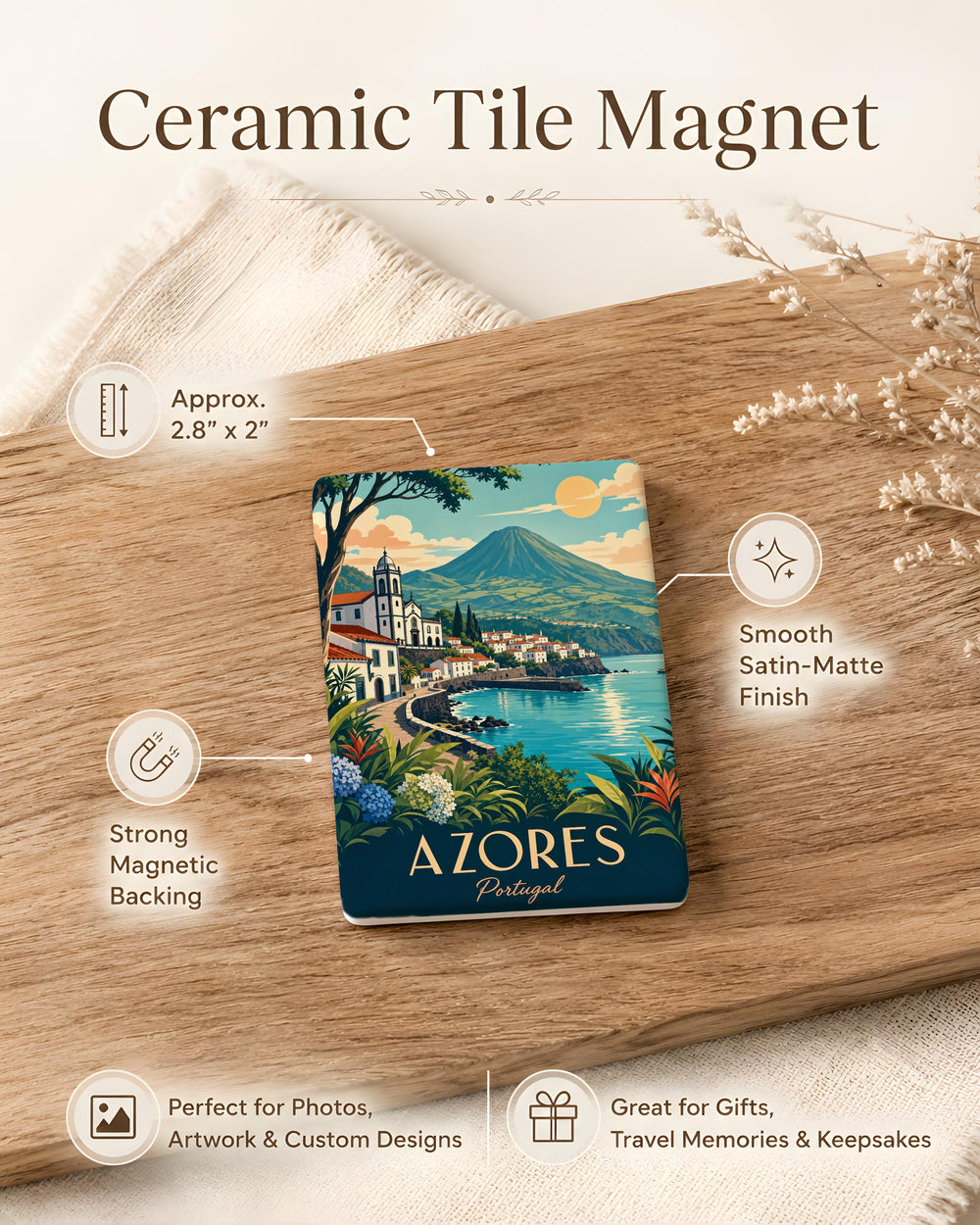 Azores Portugal Fridge Magnet, Azores Islands Souvenir Magnet, Portugal Travel Gift, Ponta Delgada Azores Magnet