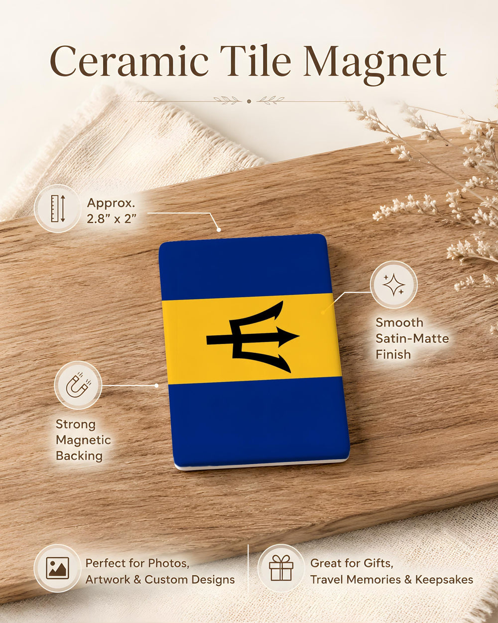 Barbados Flag Fridge Magnet, Barbados Souvenir Magnet, Caribbean Island Flag Magnet, Barbados Gift, Travel Keepsake Magnet