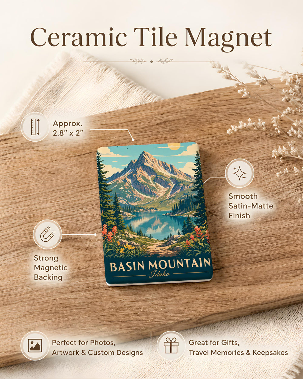 Basin Mountain Fridge Magnet, Mountain Landscape Souvenir Magnet, Hiking Nature Travel Gift, Cabin Decor Magnet