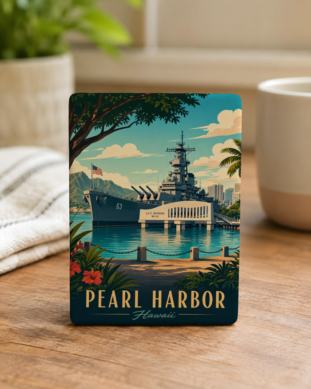 Battleship Memorial Fridge Magnet, Naval Ship Monument Souvenir Magnet, Military History Tribute Refrigerator Magnet
