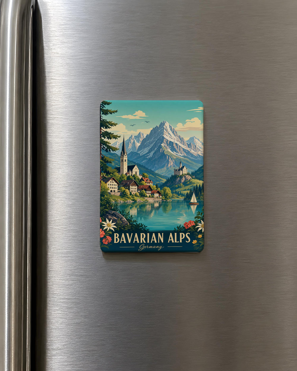 Bavarian Alps Fridge Magnet, Alpine Mountain Landscape Souvenir Magnet, Germany Travel Keepsake Magnet