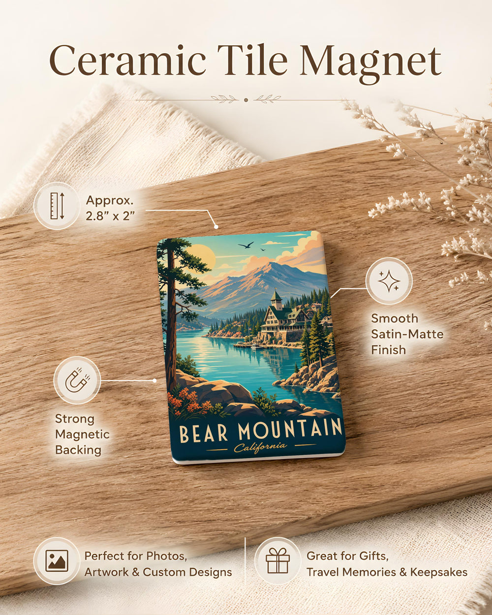 Bear Mountain California Fridge Magnet, Big Bear Lake Mountain Town Souvenir, San Bernardino National Forest Travel Gift