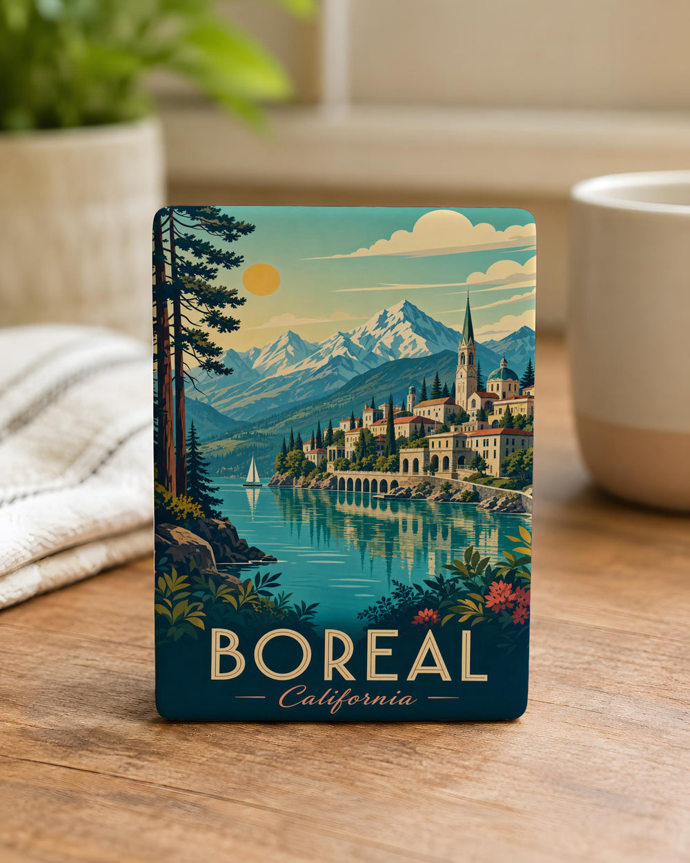 Boreal Forest Fridge Magnet, Northern Pines Wilderness Nature Scene Magnet, Rustic Cabin & Aurora Refrigerator Magnet