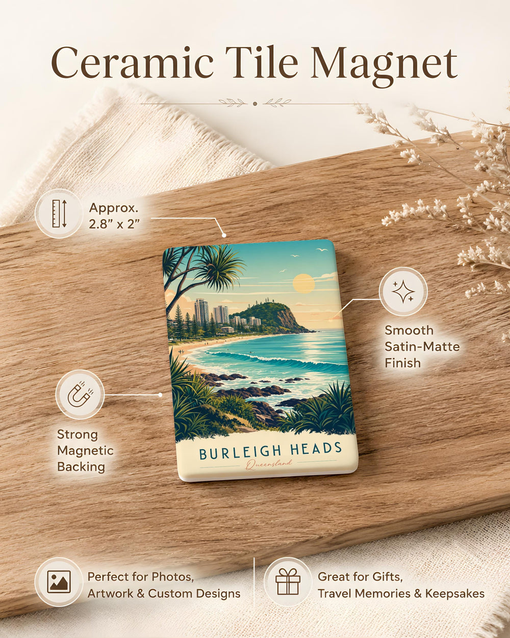 Burleigh Heads Fridge Magnet, Burleigh Heads Queensland Souvenir Magnet, Gold Coast Australia Travel Keepsake Magnet