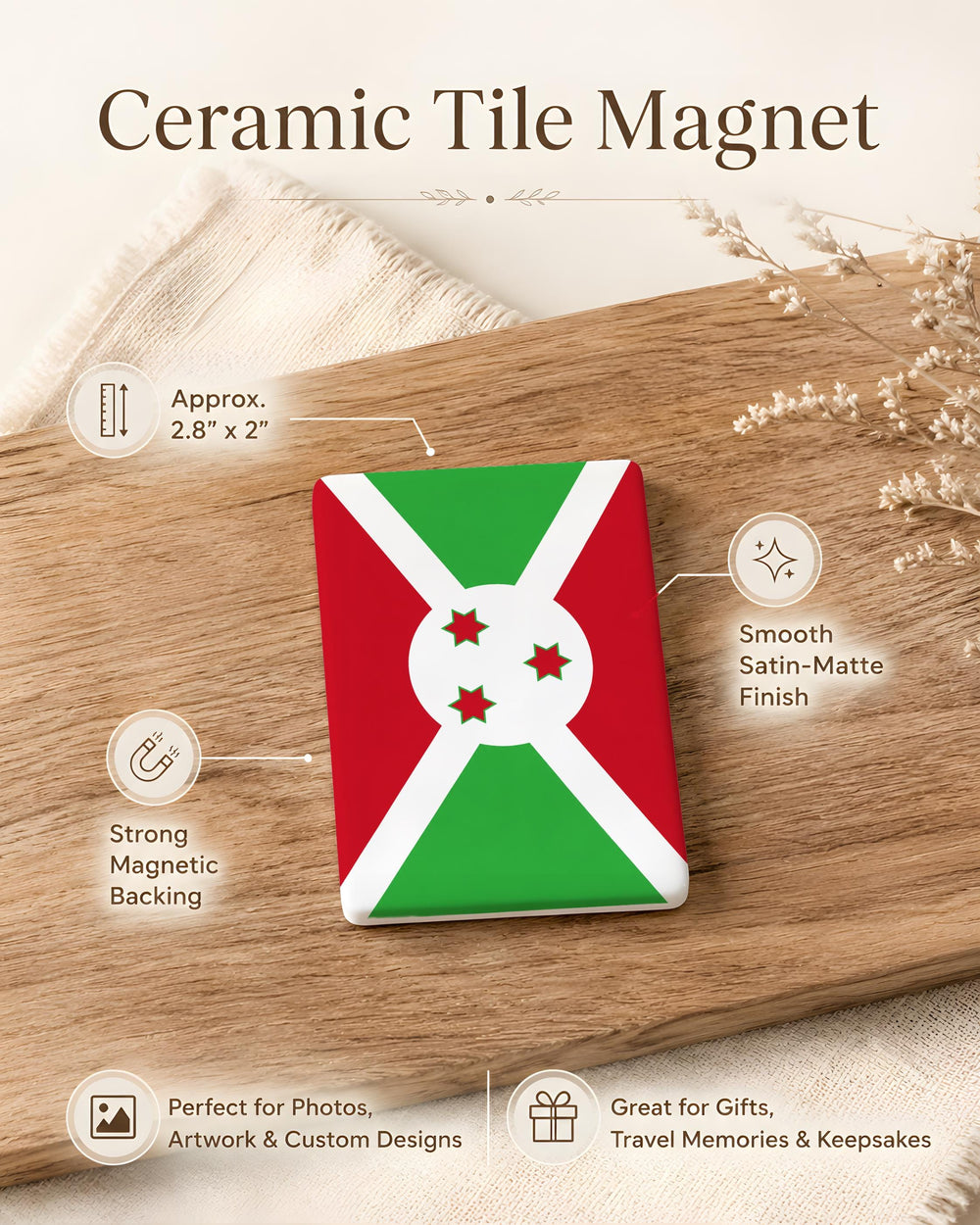 Burundi Flag Fridge Magnet, Burundi National Flag Magnet, Burundi Souvenir Magnet, Burundi Gift, East Africa Flag Magnet