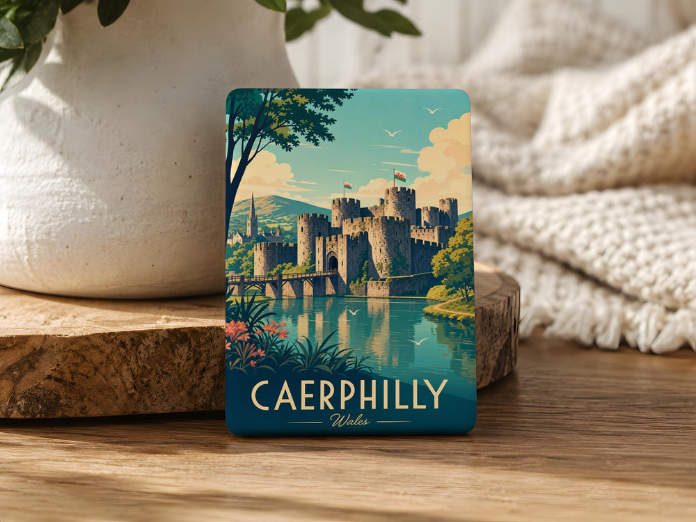 Caerphilly Castle Fridge Magnet, Wales Castle Souvenir Magnet, Medieval Fortress Landmark Kitchen Magnet