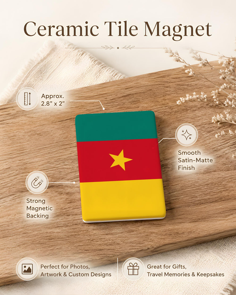 Cameroon Flag Fridge Magnet, Cameroon Souvenir Magnet, African Country Flag Kitchen Magnet, Cameroon Gift for Travelers