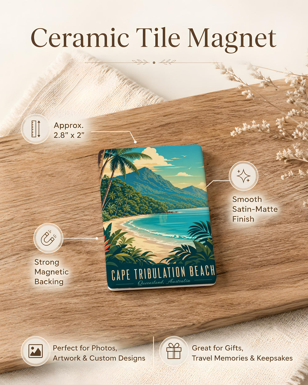 Cape Tribulation Beach Fridge Magnet, Tropical Coastline Souvenir Magnet, Queensland Australia Beach Travel Keepsake Magnet